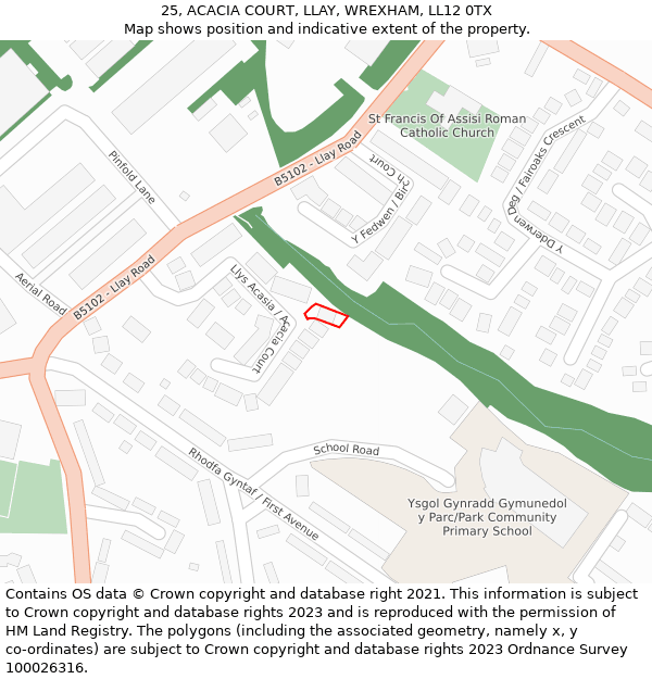 25, ACACIA COURT, LLAY, WREXHAM, LL12 0TX: Location map and indicative extent of plot