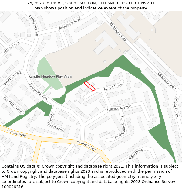 25, ACACIA DRIVE, GREAT SUTTON, ELLESMERE PORT, CH66 2UT: Location map and indicative extent of plot