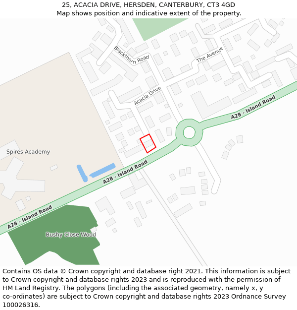 25, ACACIA DRIVE, HERSDEN, CANTERBURY, CT3 4GD: Location map and indicative extent of plot