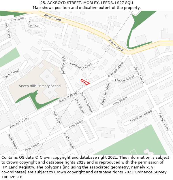 25, ACKROYD STREET, MORLEY, LEEDS, LS27 8QU: Location map and indicative extent of plot