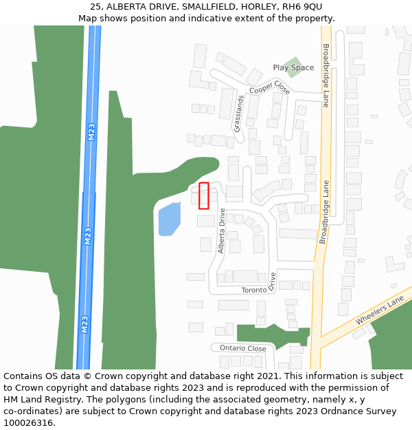 25, ALBERTA DRIVE, SMALLFIELD, HORLEY, RH6 9QU: Location map and indicative extent of plot