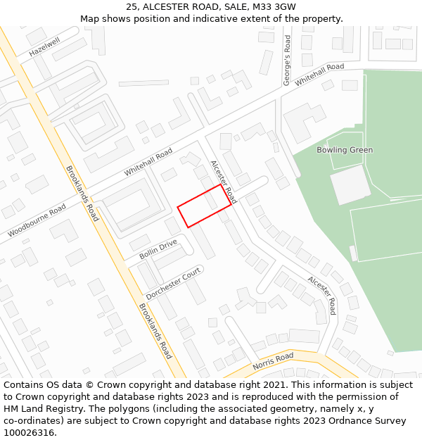 25, ALCESTER ROAD, SALE, M33 3GW: Location map and indicative extent of plot
