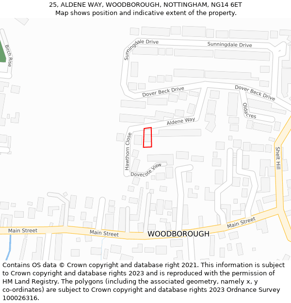 25, ALDENE WAY, WOODBOROUGH, NOTTINGHAM, NG14 6ET: Location map and indicative extent of plot