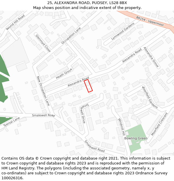 25, ALEXANDRA ROAD, PUDSEY, LS28 8BX: Location map and indicative extent of plot