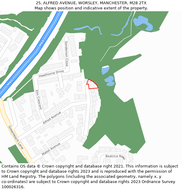 25, ALFRED AVENUE, WORSLEY, MANCHESTER, M28 2TX: Location map and indicative extent of plot