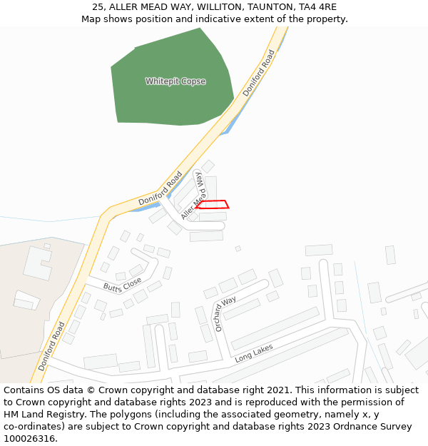 25, ALLER MEAD WAY, WILLITON, TAUNTON, TA4 4RE: Location map and indicative extent of plot