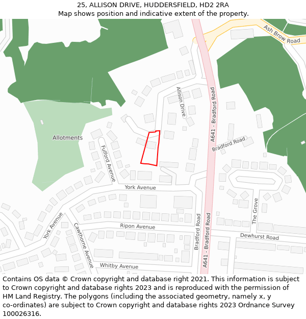 25, ALLISON DRIVE, HUDDERSFIELD, HD2 2RA: Location map and indicative extent of plot