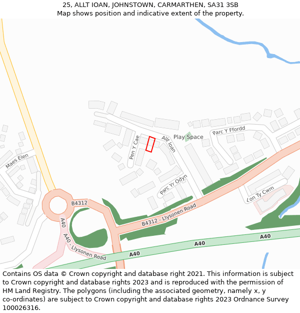 25, ALLT IOAN, JOHNSTOWN, CARMARTHEN, SA31 3SB: Location map and indicative extent of plot