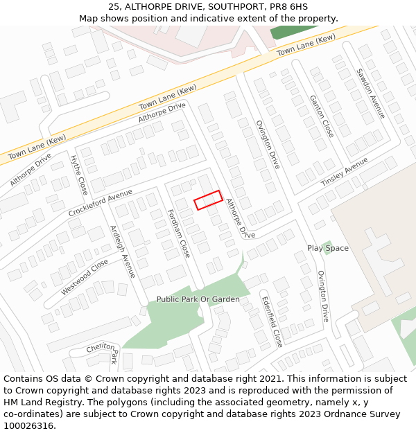 25, ALTHORPE DRIVE, SOUTHPORT, PR8 6HS: Location map and indicative extent of plot