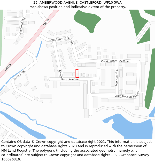 25, AMBERWOOD AVENUE, CASTLEFORD, WF10 5WA: Location map and indicative extent of plot