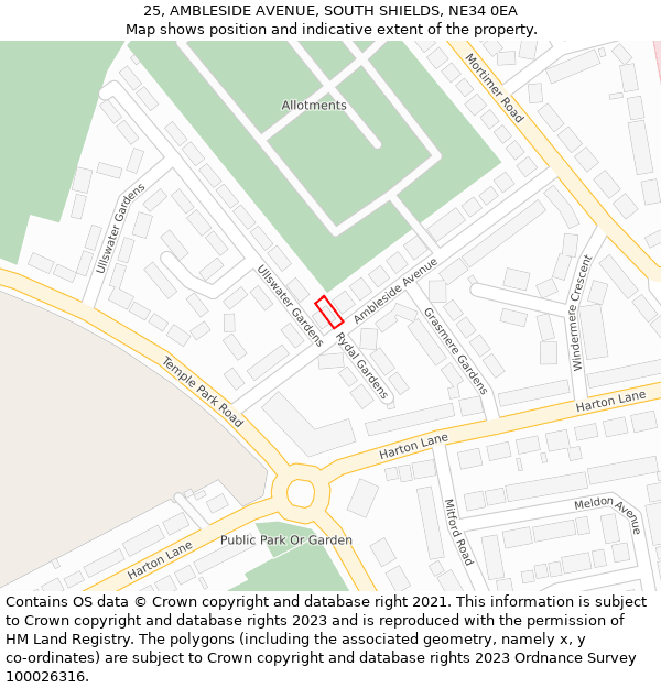 25, AMBLESIDE AVENUE, SOUTH SHIELDS, NE34 0EA: Location map and indicative extent of plot