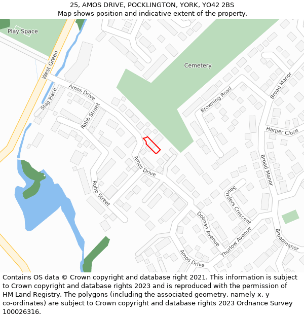 25, AMOS DRIVE, POCKLINGTON, YORK, YO42 2BS: Location map and indicative extent of plot