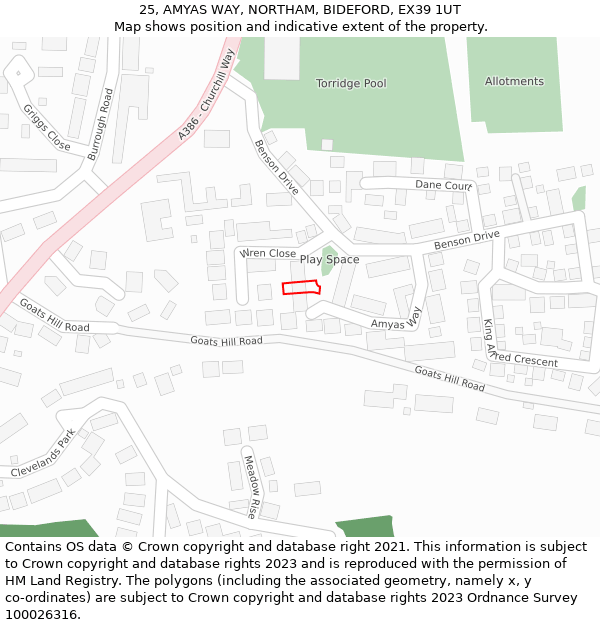 25, AMYAS WAY, NORTHAM, BIDEFORD, EX39 1UT: Location map and indicative extent of plot