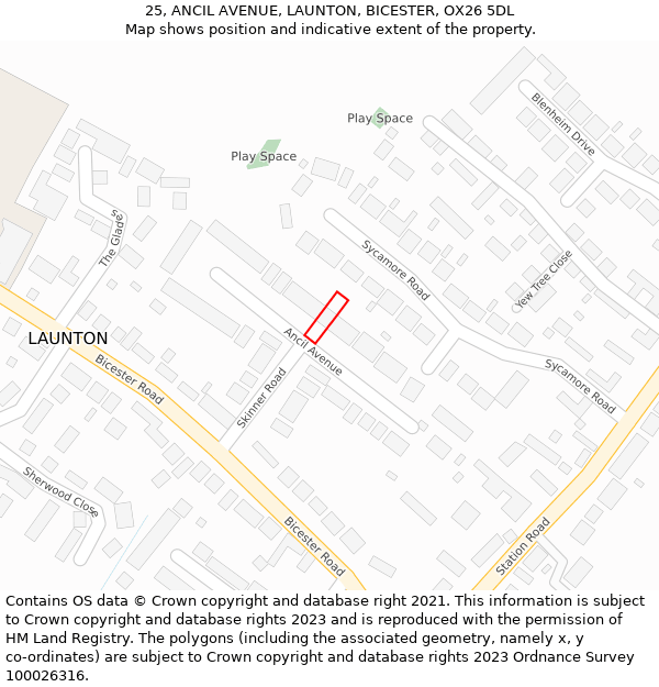 25, ANCIL AVENUE, LAUNTON, BICESTER, OX26 5DL: Location map and indicative extent of plot