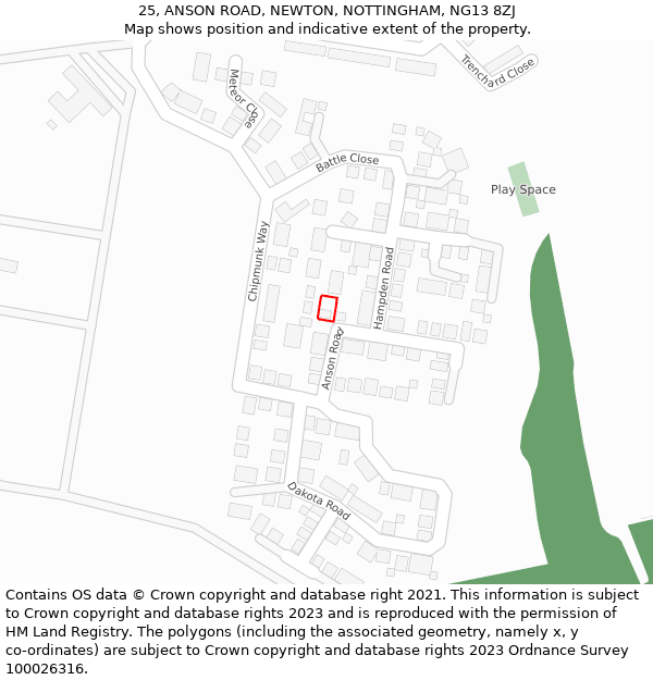 25, ANSON ROAD, NEWTON, NOTTINGHAM, NG13 8ZJ: Location map and indicative extent of plot