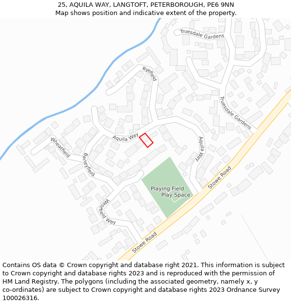 25, AQUILA WAY, LANGTOFT, PETERBOROUGH, PE6 9NN: Location map and indicative extent of plot