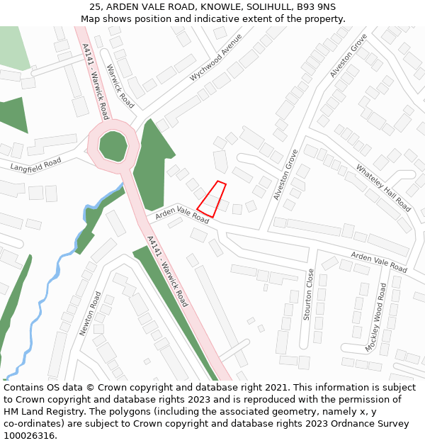 25, ARDEN VALE ROAD, KNOWLE, SOLIHULL, B93 9NS: Location map and indicative extent of plot