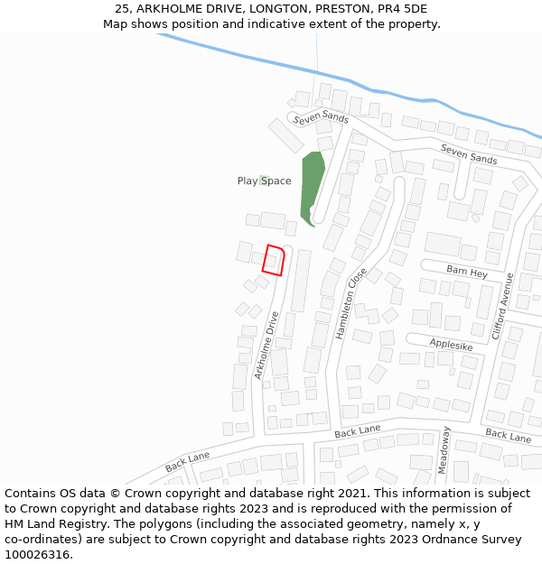 25, ARKHOLME DRIVE, LONGTON, PRESTON, PR4 5DE: Location map and indicative extent of plot