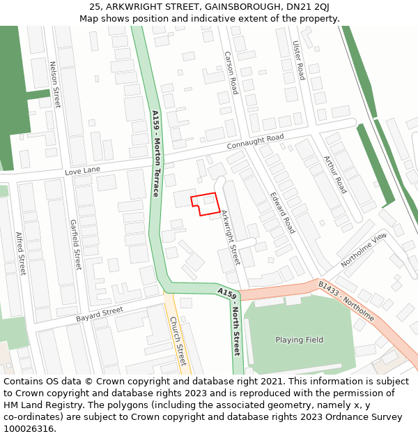 25, ARKWRIGHT STREET, GAINSBOROUGH, DN21 2QJ: Location map and indicative extent of plot