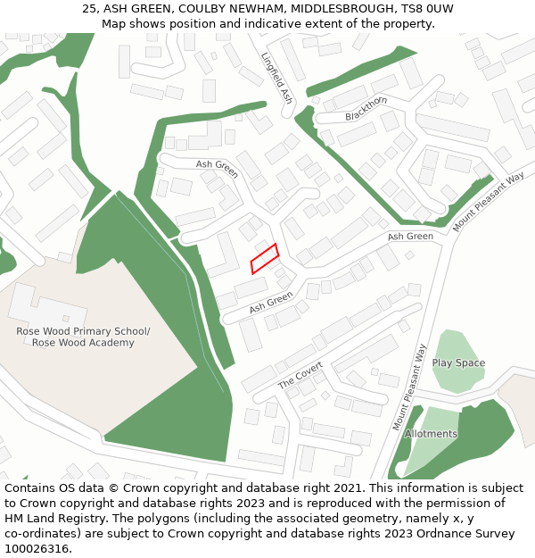 25, ASH GREEN, COULBY NEWHAM, MIDDLESBROUGH, TS8 0UW: Location map and indicative extent of plot