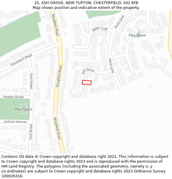 25, ASH GROVE, NEW TUPTON, CHESTERFIELD, S42 6FB: Location map and indicative extent of plot