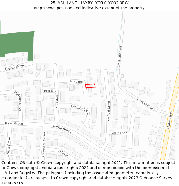 25, ASH LANE, HAXBY, YORK, YO32 3RW: Location map and indicative extent of plot