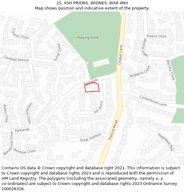 25, ASH PRIORS, WIDNES, WA8 4NH: Location map and indicative extent of plot