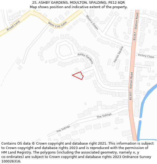 25, ASHBY GARDENS, MOULTON, SPALDING, PE12 6QR: Location map and indicative extent of plot