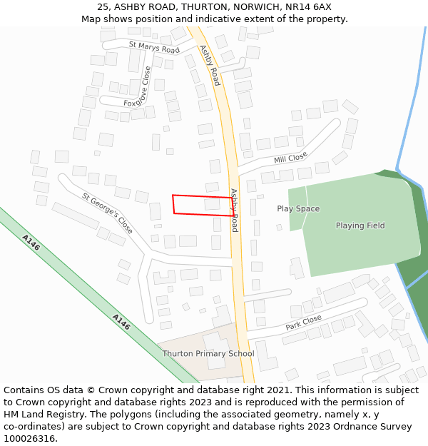 25, ASHBY ROAD, THURTON, NORWICH, NR14 6AX: Location map and indicative extent of plot