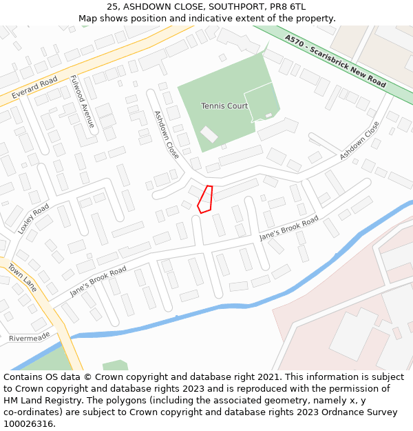 25, ASHDOWN CLOSE, SOUTHPORT, PR8 6TL: Location map and indicative extent of plot