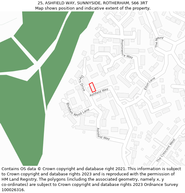 25, ASHFIELD WAY, SUNNYSIDE, ROTHERHAM, S66 3RT: Location map and indicative extent of plot