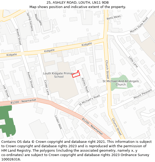 25, ASHLEY ROAD, LOUTH, LN11 9DB: Location map and indicative extent of plot