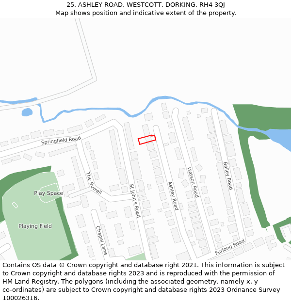 25, ASHLEY ROAD, WESTCOTT, DORKING, RH4 3QJ: Location map and indicative extent of plot