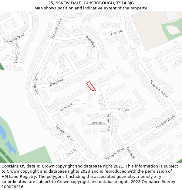 25, ASKEW DALE, GUISBOROUGH, TS14 8JG: Location map and indicative extent of plot