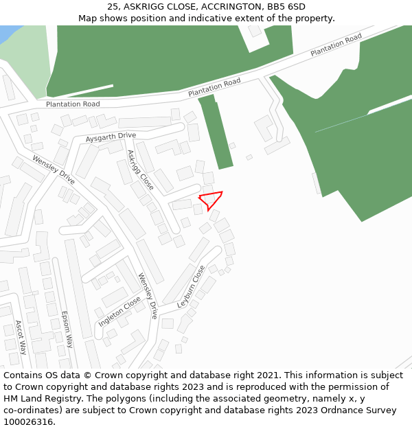 25, ASKRIGG CLOSE, ACCRINGTON, BB5 6SD: Location map and indicative extent of plot