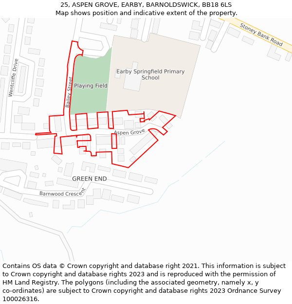 25, ASPEN GROVE, EARBY, BARNOLDSWICK, BB18 6LS: Location map and indicative extent of plot