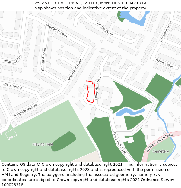 25, ASTLEY HALL DRIVE, ASTLEY, MANCHESTER, M29 7TX: Location map and indicative extent of plot