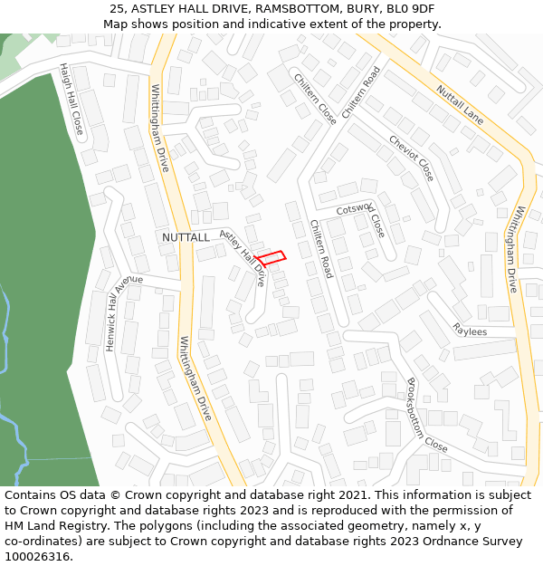 25, ASTLEY HALL DRIVE, RAMSBOTTOM, BURY, BL0 9DF: Location map and indicative extent of plot