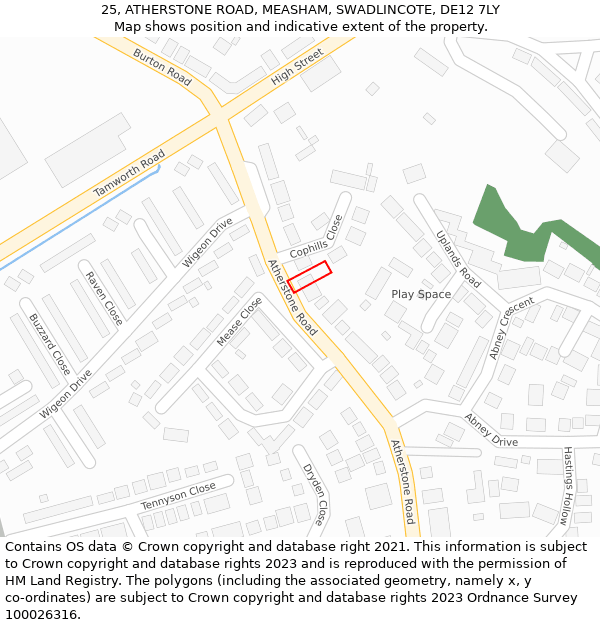 25, ATHERSTONE ROAD, MEASHAM, SWADLINCOTE, DE12 7LY: Location map and indicative extent of plot