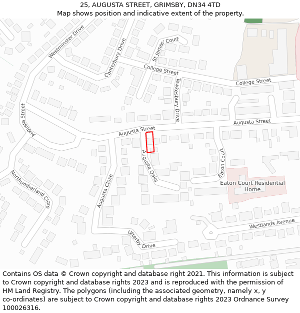 25, AUGUSTA STREET, GRIMSBY, DN34 4TD: Location map and indicative extent of plot