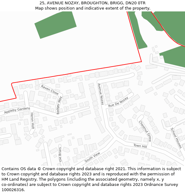 25, AVENUE NOZAY, BROUGHTON, BRIGG, DN20 0TR: Location map and indicative extent of plot