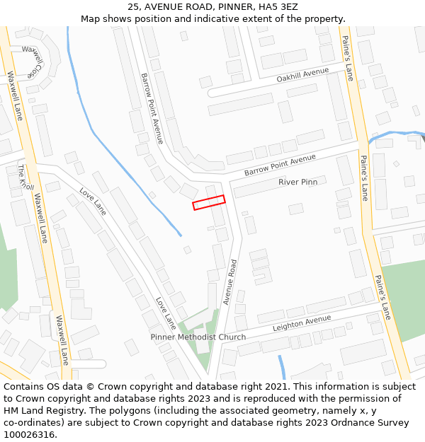 25, AVENUE ROAD, PINNER, HA5 3EZ: Location map and indicative extent of plot