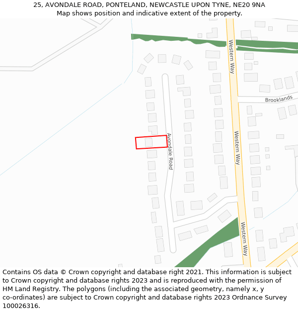 25, AVONDALE ROAD, PONTELAND, NEWCASTLE UPON TYNE, NE20 9NA: Location map and indicative extent of plot