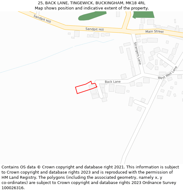 25, BACK LANE, TINGEWICK, BUCKINGHAM, MK18 4RL: Location map and indicative extent of plot