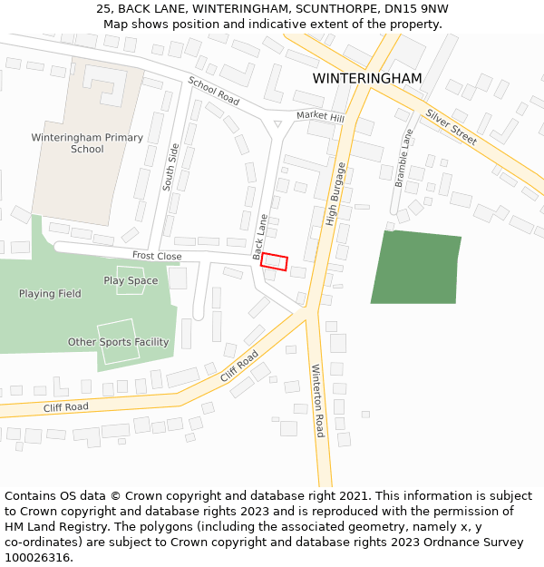 25, BACK LANE, WINTERINGHAM, SCUNTHORPE, DN15 9NW: Location map and indicative extent of plot