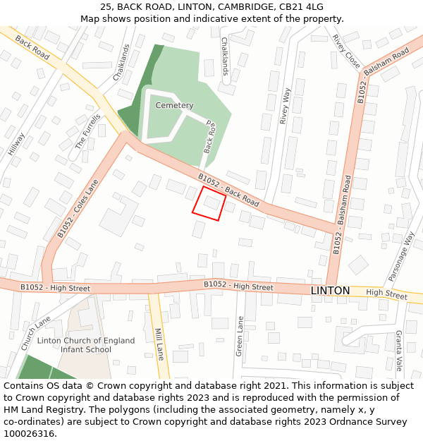 25, BACK ROAD, LINTON, CAMBRIDGE, CB21 4LG: Location map and indicative extent of plot