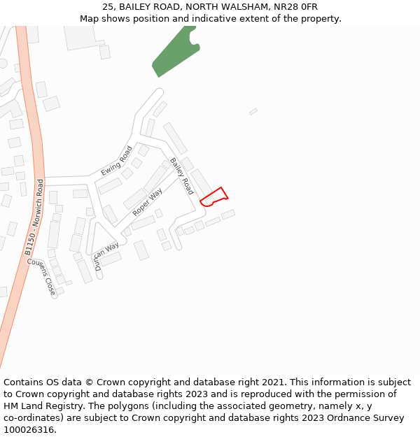 25, BAILEY ROAD, NORTH WALSHAM, NR28 0FR: Location map and indicative extent of plot