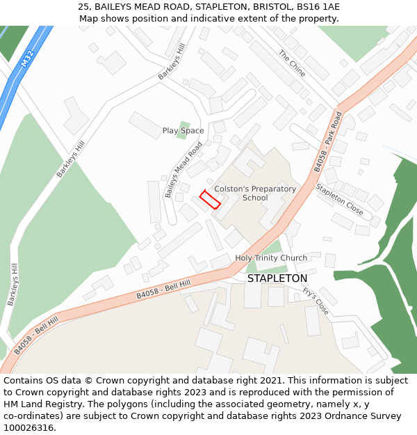 25, BAILEYS MEAD ROAD, STAPLETON, BRISTOL, BS16 1AE: Location map and indicative extent of plot