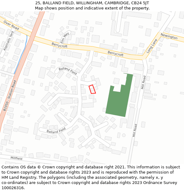 25, BALLAND FIELD, WILLINGHAM, CAMBRIDGE, CB24 5JT: Location map and indicative extent of plot