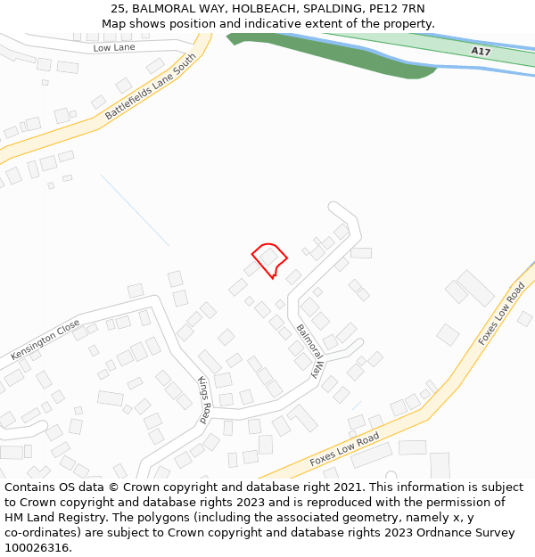 25, BALMORAL WAY, HOLBEACH, SPALDING, PE12 7RN: Location map and indicative extent of plot